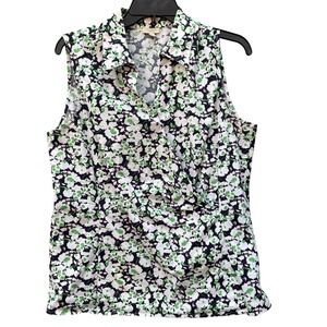 Talbots Womens Size 16 Sleeveless Floral Faux Wrap Top Collared Feminine Casual